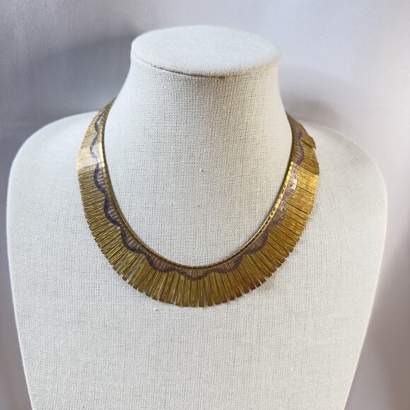 Vintage Sterling Vermeil Cleopatra Collar Necklace 925 Gold Over Silver 17” 50g - Picture 6 of 16